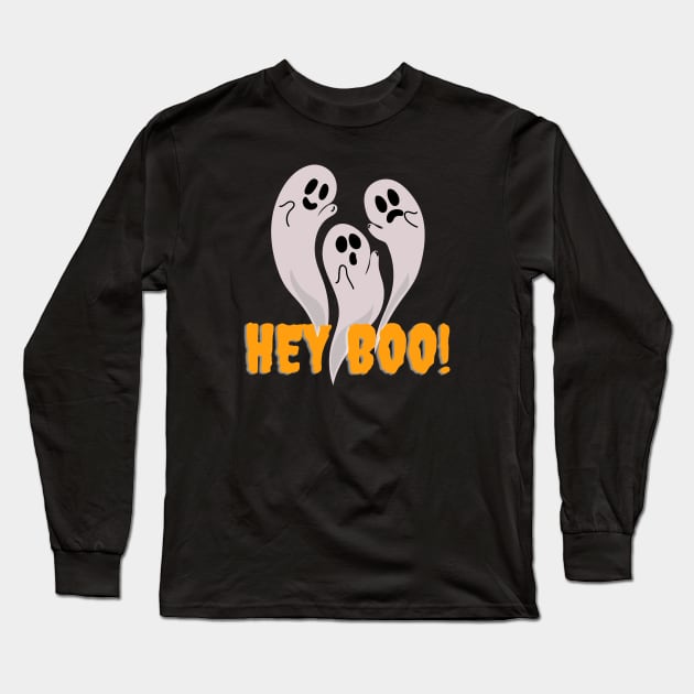 Hey Boo | Funny Halloween Art Theme | Spooky Ghost Greeting | Holiday Gifts Long Sleeve T-Shirt by mschubbybunny